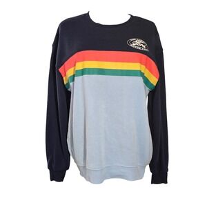 Ford Motor Cars Navy Light Blue Colorblock Rainbow Stripe Crewneck Sweatshirt M